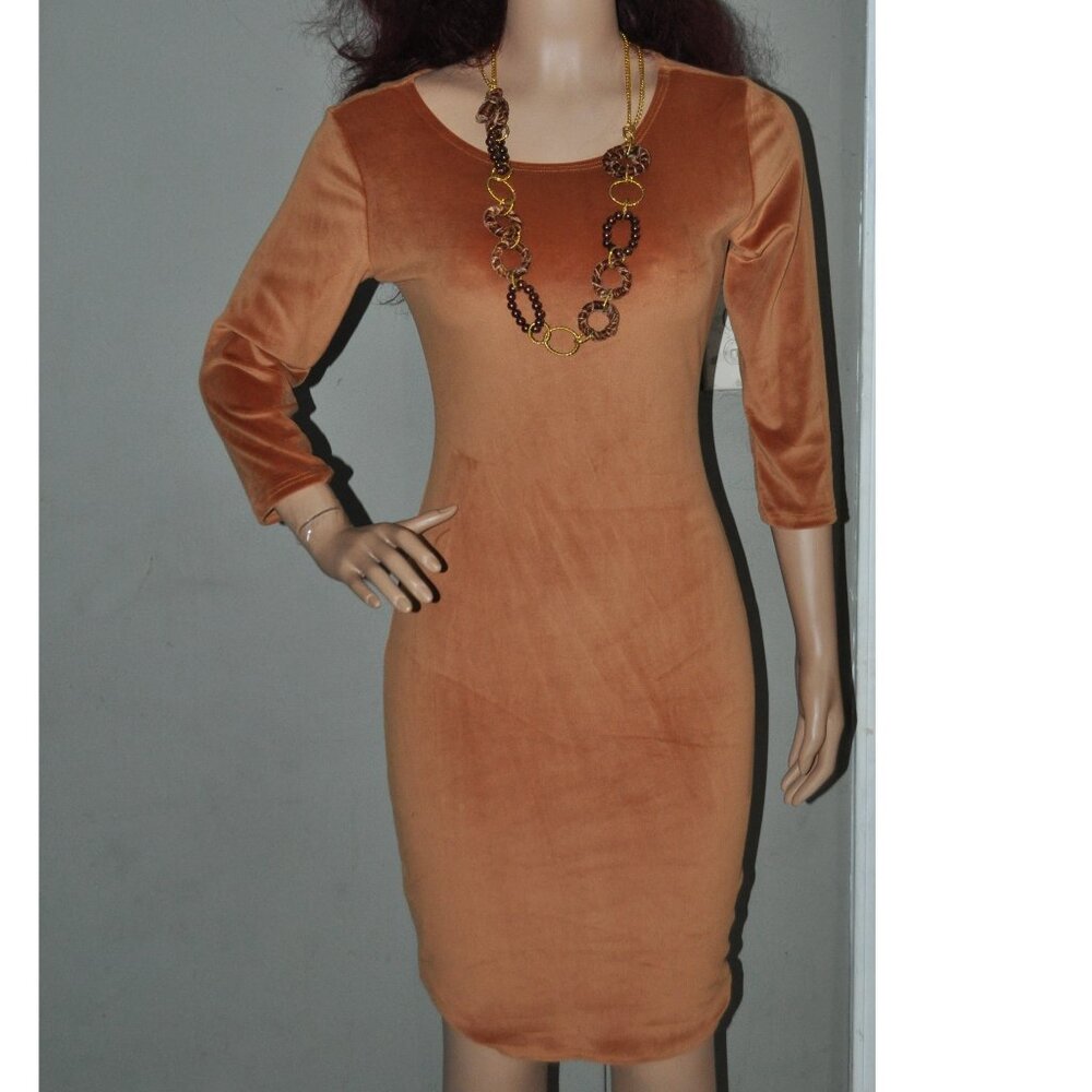 Women's Bodycon Dress Round Neck party club Slim Fit 3/4 sleeve stretchy